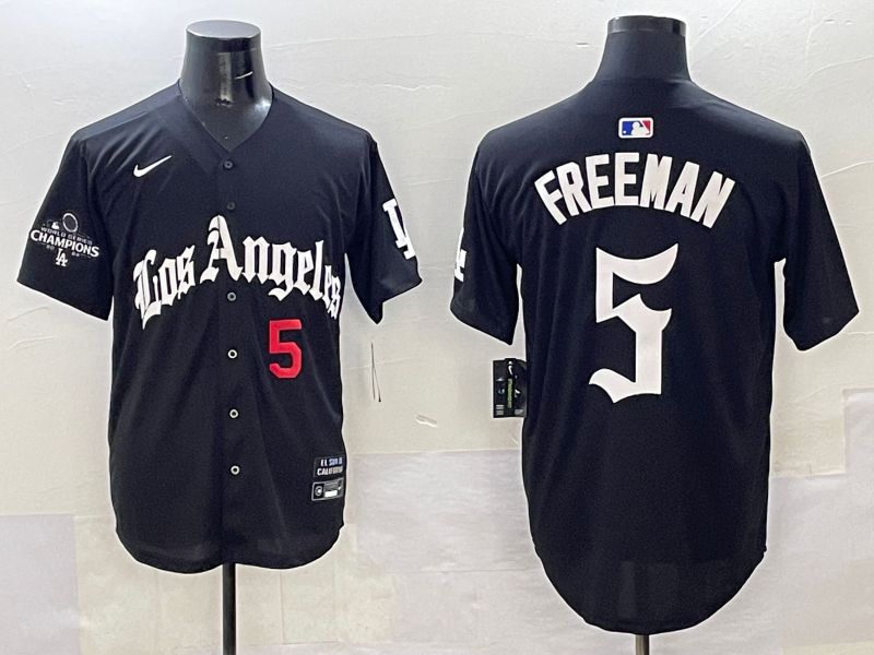 Men Los Angeles Dodgers 5 Freeman Black Five generations Joint Name 2025 Nike MLB Jersey style 33
